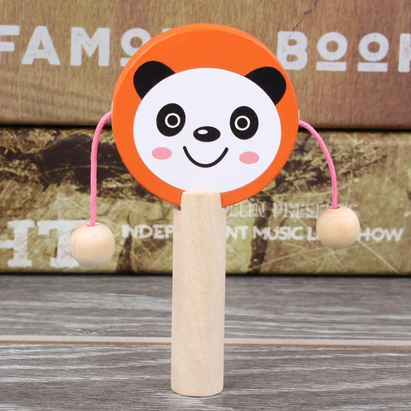Kids Cartoon Wooden Drum-shaped Rattle Clapping Castanets Board for Baby Musical Instrument Preschool Early Educational Toys